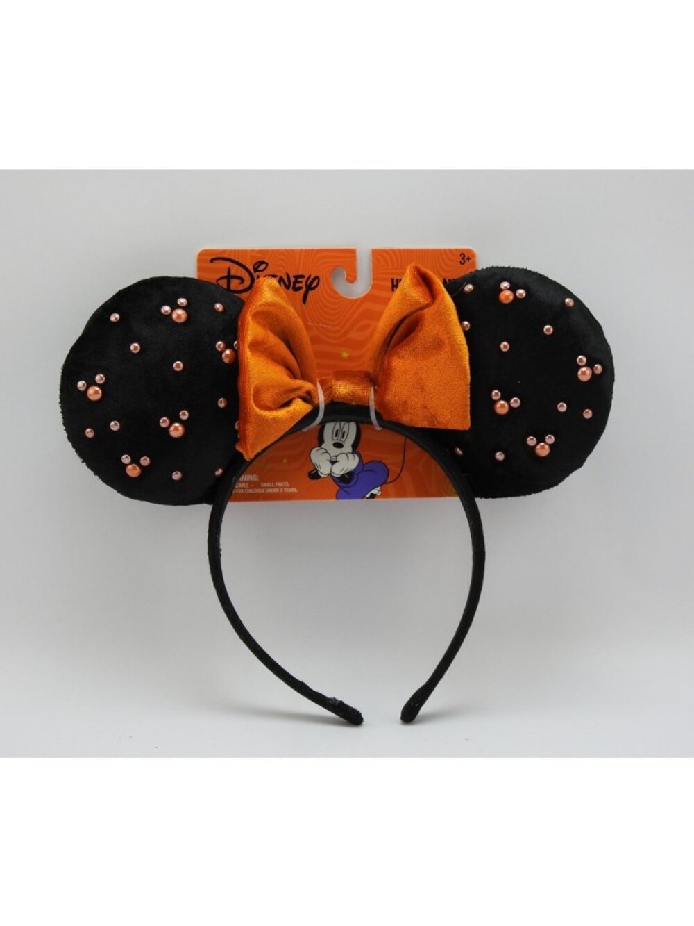Disney Minnie Mouse Halloween Ears Headband Orange Bow Rhinestones New